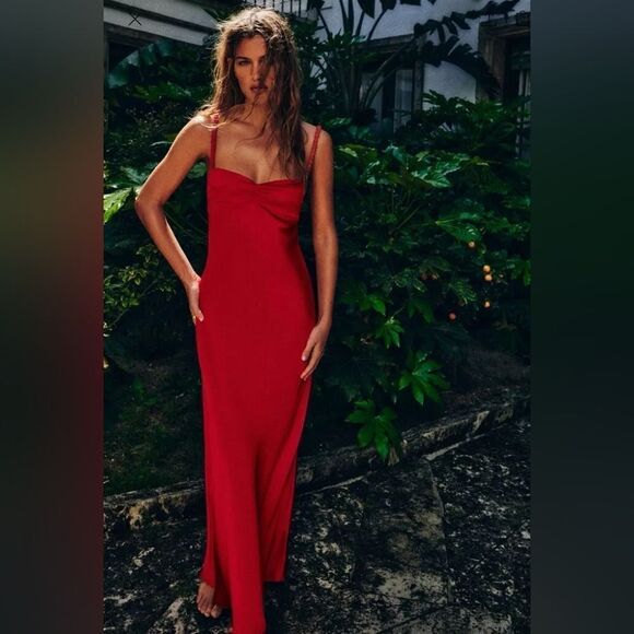 ZARA NWT WOMAN SS24 SATIN MIDI SLIP DRESS RED | 2340/371 - Picture 14 of 16